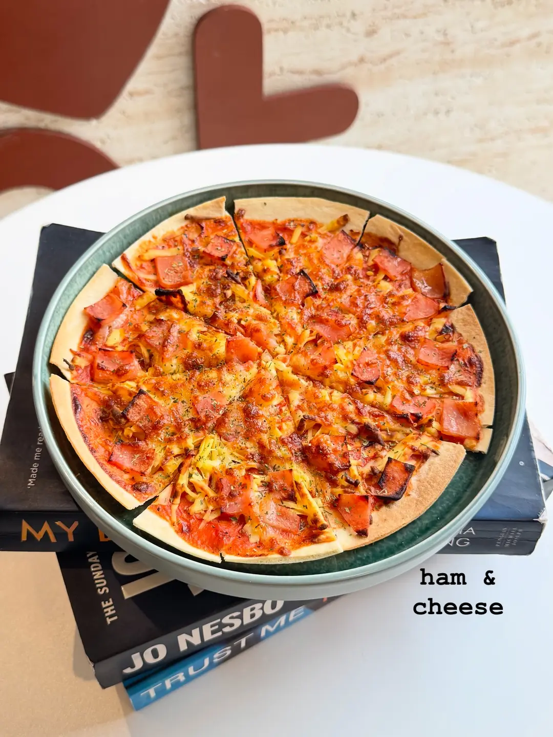 Ham and cheese pizza fresh from the café kitchen